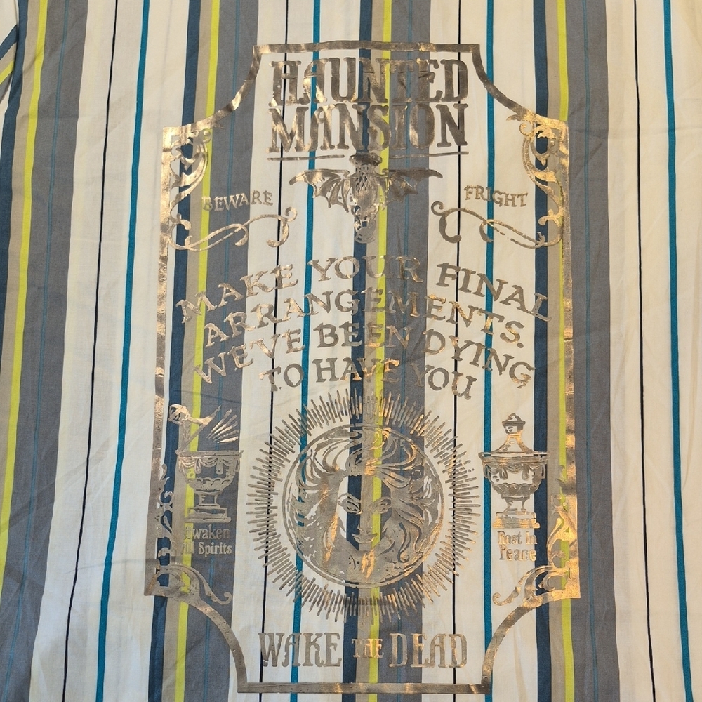 Disney Haunted Mansion Mens Short Sleeve Blue and Gray Casual Button Down Shirt - Picture 9 of 11